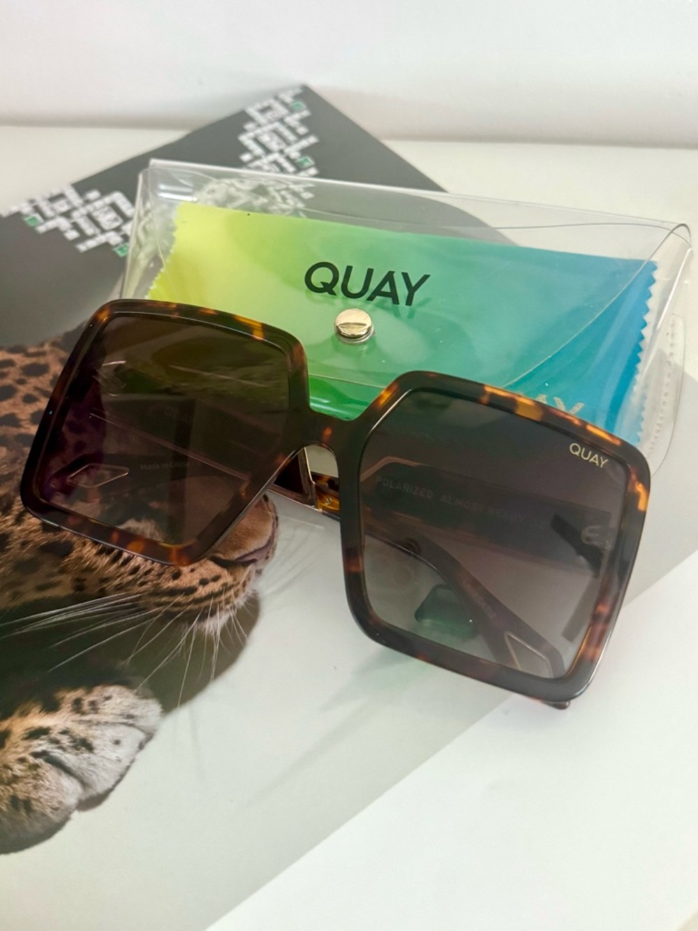 Quay Australia Tortoiseshell Polarized Square Sunglasses - ALMOST READY